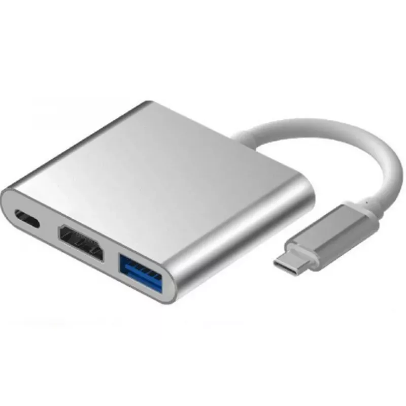 iLike HD1 3in1 USB-C naar HDMI 4K / USB 3.0 / USB-C bus adapter zilver