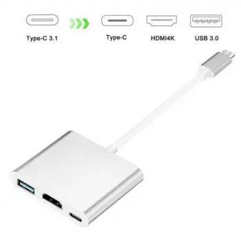 iLike HD1 3in1 USB-C naar HDMI 4K / USB 3.0 / USB-C bus adapter zilver