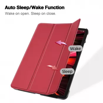iLike Galaxy Tab S9 Plus 12.4 Tri-Fold Eco-Leather Stand Case Coral Pink