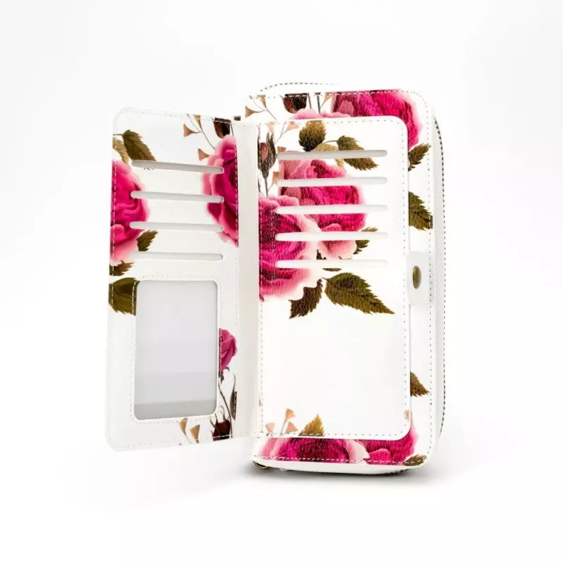 EVELATUS Universele Wallet Zipper Design Flower wit