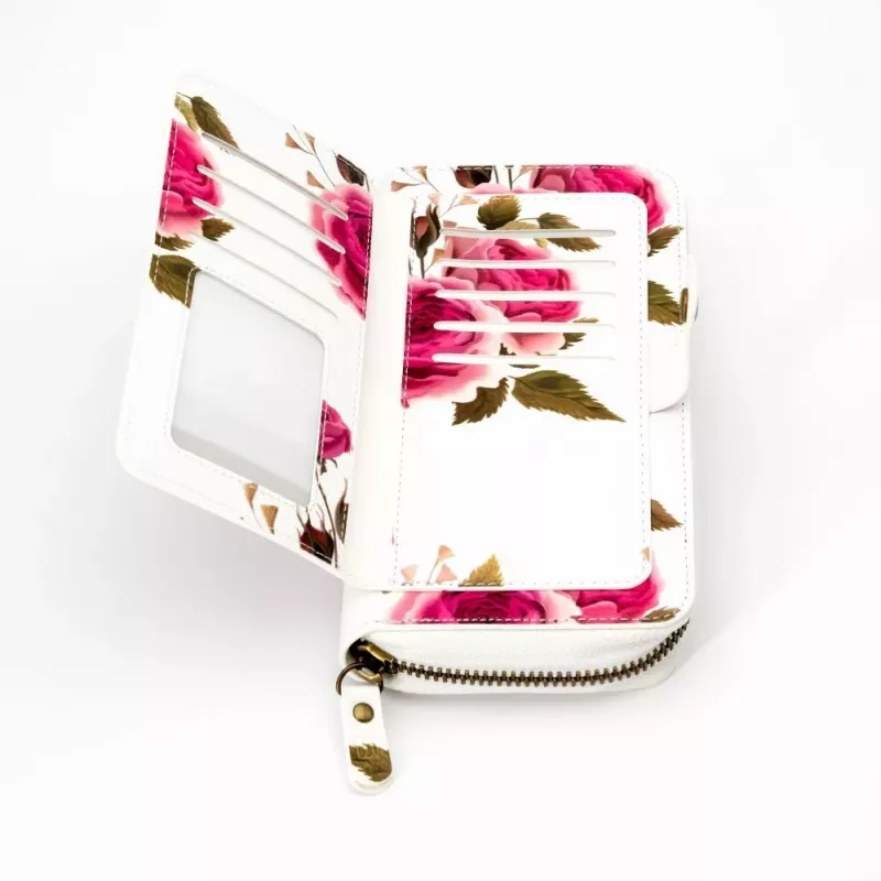 EVELATUS Universele Wallet Zipper Design Flower wit