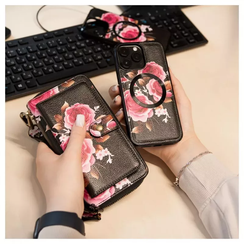 Evelatus Universele Wallet Zipper Design Flower zwart