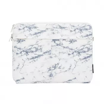 iLike 15-16 inch stoffen laptoptas met schouderband marmer wit