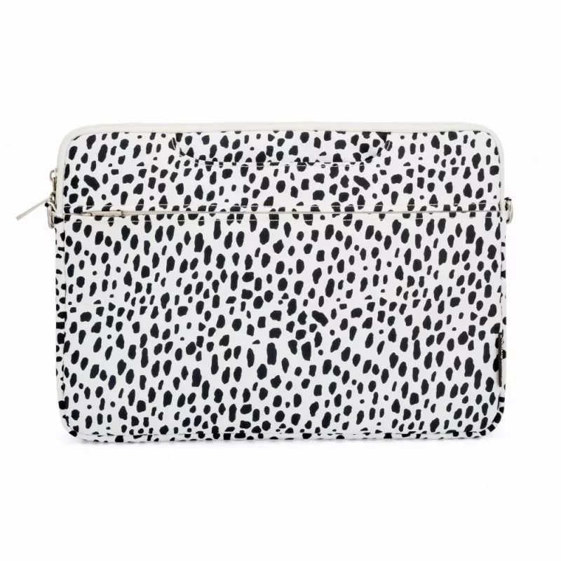 iLike 13-14 inch stoffen laptoptas met schouderband panter wit