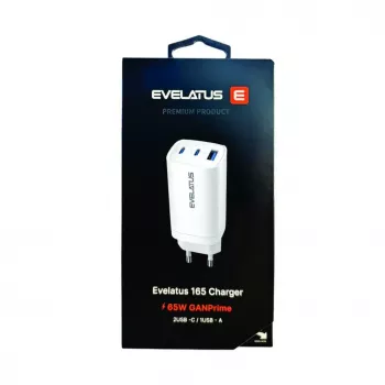 Evelatus 65W Max snellader EU USB-C1/USB-C1/USB-A wit