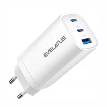 Evelatus 65W Max snellader EU USB-C1/USB-C1/USB-A wit