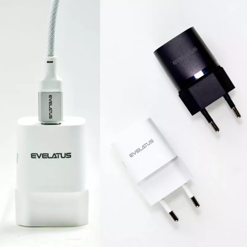 Evelatus USB-A en USB-C 30W Max EU-oplader zwart