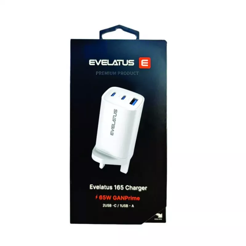 Evelatus 65W Max snellader UK USB-C1/USB-C1/USB-A wit