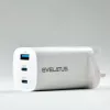 Evelatus 65W Max snellader UK USB-C1/USB-C1/USB-A wit