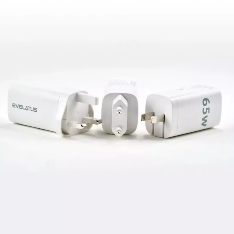 Evelatus 65W Max snellader UK USB-C1/USB-C1/USB-A wit