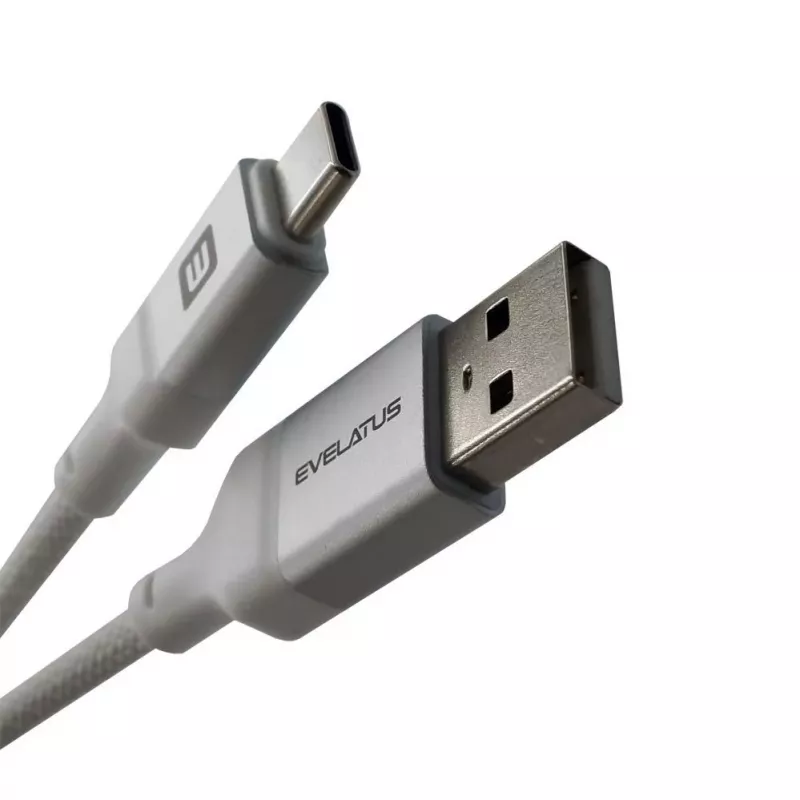 Evelatus USB-A naar USB-C kabel 2M aluminium behuizing gevlochten wit