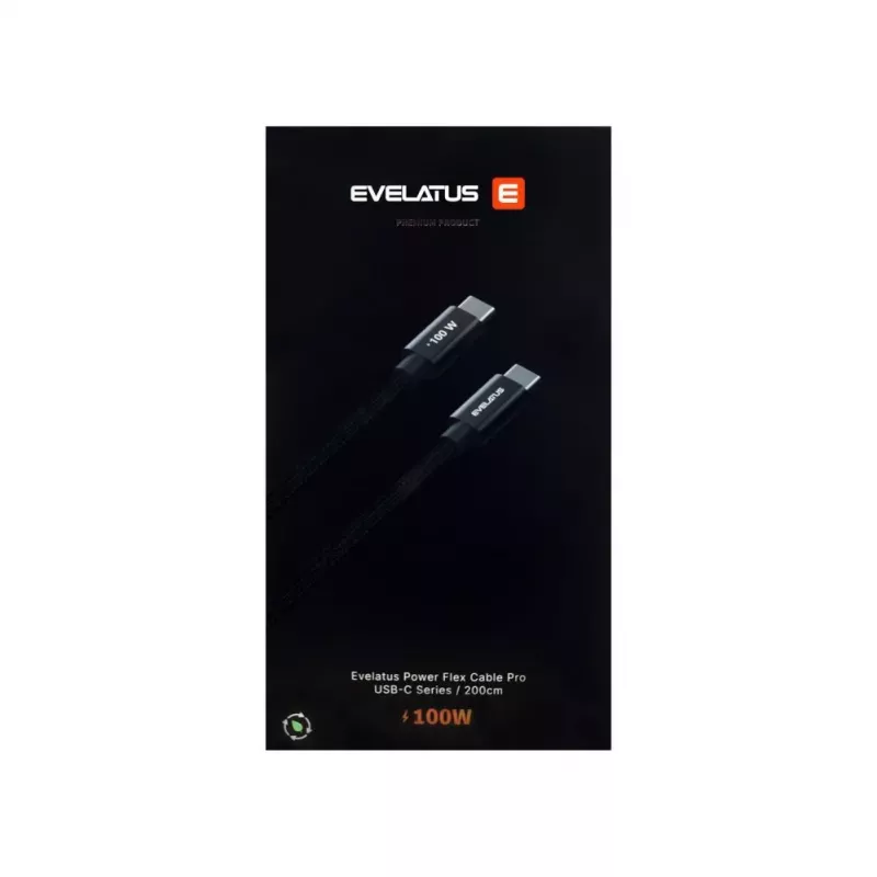 Evelatus Flex Cable Pro USB 2.0 Type-C naar Type-C 2M 100W 5A zwart