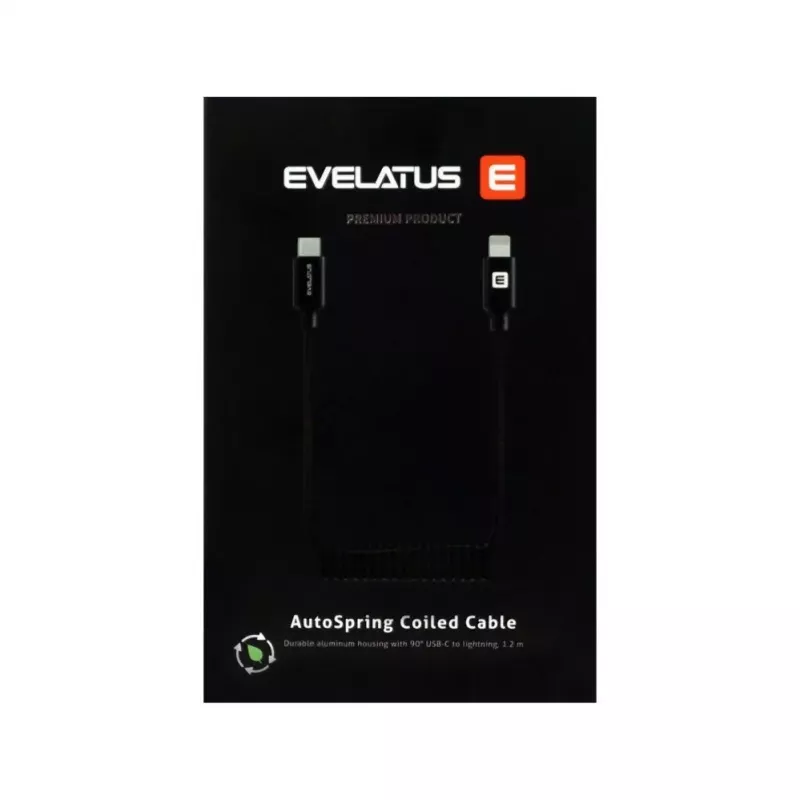 Evelatus AutoSpring spiraalkabel USB-A naar Lightning 1.2M kabel zwart