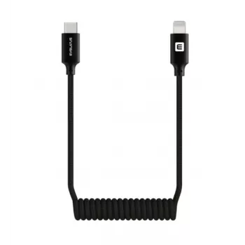 Evelatus AutoSpring spiraalkabel USB-C naar Lightning connector 1.2M zwart