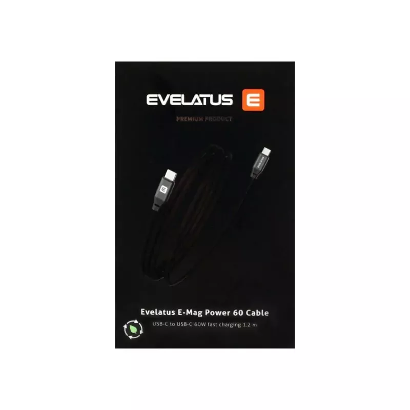 Evelatus E-Mag Power 60W USB-C naar USB-C magneetkabel 1,2m zwart