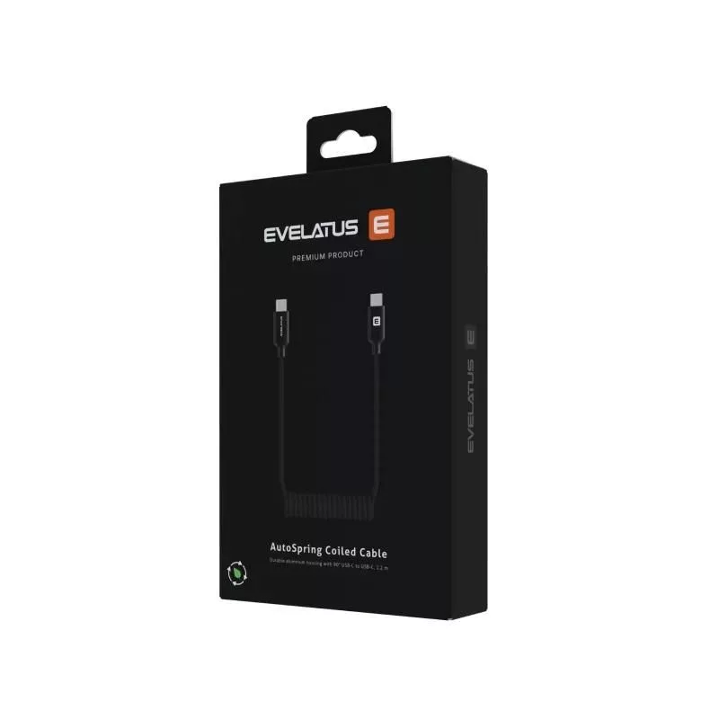 Evelatus AutoSpring Spiraalkabel USB-C naar USB-C 1,2M Zwart