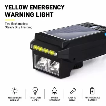 iLike Solar Powered Bike Headlight met 120dB bel, USB oplaadbaar, 1000LM LED fietsvoorlicht, 4000mAh accu, noodwaarschuwingslicht