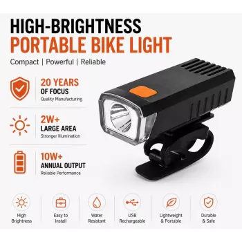 iLike USB-oplaadbare fietskoplamp, JH420 zeer heldere LED-fietskoplamp, IP65 waterdichte fietsverlichting voor MTB, racefiets en e-bike zwart