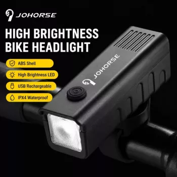 iLike JOHORSE USB-oplaadbare fietskoplamp, zeer heldere LED-fietskoplamp, IPX4 waterdicht, ABS-behuizing, eenvoudige montage op stuur