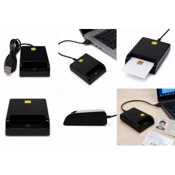iLike USB slimme kaartlezer, contact IC-kaartlezer voor digitale handtekening, eID, bank- en overheidspassen zwart