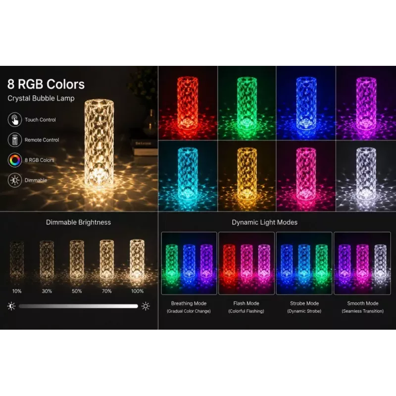 iLike Crystal Bubble Touch RGB LED-tafellamp met bluetooth-luidspreker