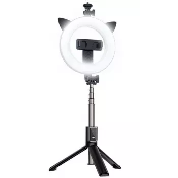 iLike Selfiestick Tripod en Ringlicht Bluetooth Zwart