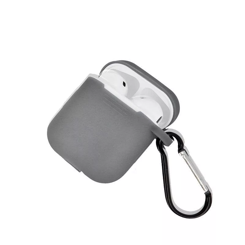 GreenGo Apple AirPods silicone hoesje met haakje grijs