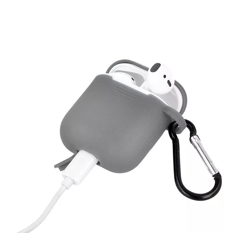 GreenGo Apple AirPods silicone hoesje met haakje grijs