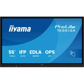 IIYAMA ProLite TE5513A-B3AG 55 inch 4K UHD IPS IR-touchdisplay 20-punts multitouch 350cd/m² 8ms HDMI DP USB-C VGA LAN RS232 luidspreker VESA 400x400 zwart