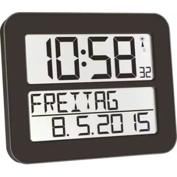 TFA TIMELINE MAX digitaal radiografisch wandklok 60.4512.01 zwart