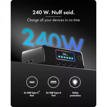 ICY BOX IB-PS2401 Diamond Charge 2401 GaN-laadstation met LCD-display, 240 W