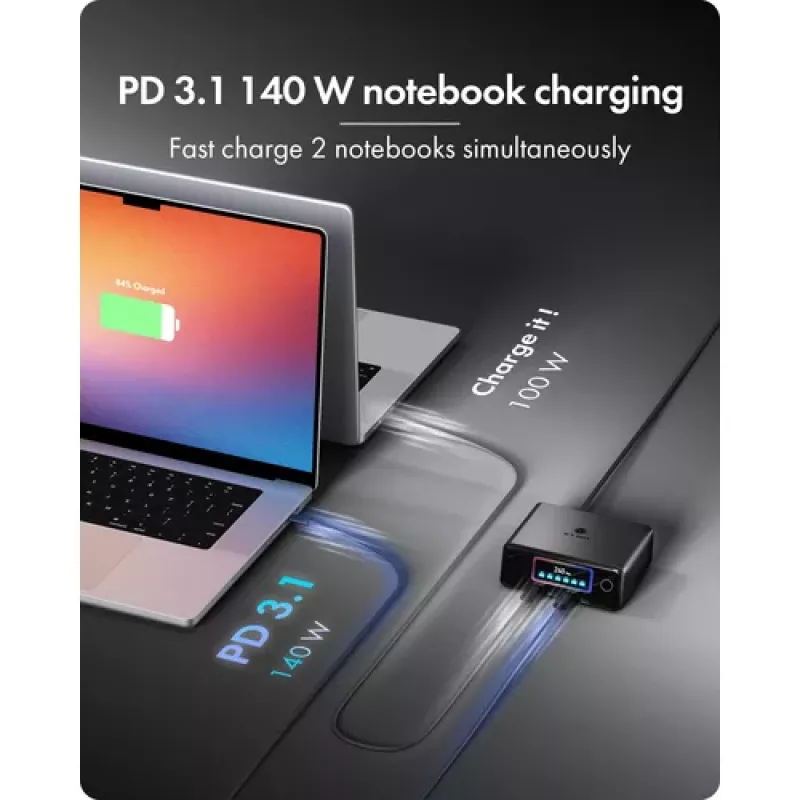 ICY BOX IB-PS2401 Diamond Charge 2401 GaN-laadstation met LCD-display, 240 W