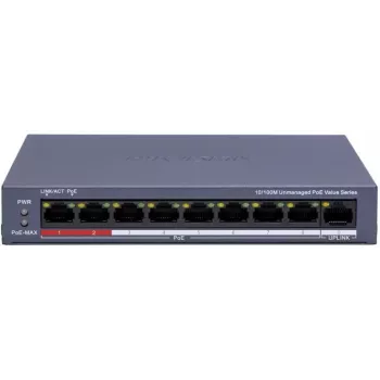 Hikvision DS-3E0109P-E/M(C) 9-poorts Fast Ethernet PoE-switch, 8 PoE-poorten, 65W budget, unmanaged