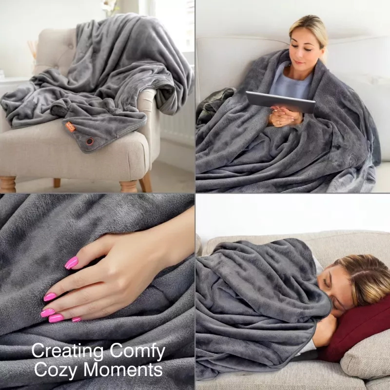 Bodi-Tek BT-BLHT-EU/1.0 COZY Snuggle Blanket verwarmde deken 130 x 160 cm, grijs