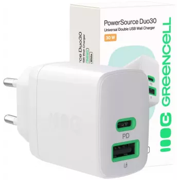 Green Cell PowerSource Duo30 30W USB-C & USB-A oplader wit