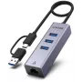 UNITEK USB-C hub 4-in-1 Ethernet 3 x USB-A 5 Gbps met USB-A adapter