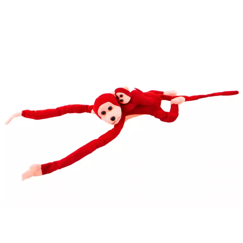 LEAN TOYS Mascotte pluchen aap met baby, rood 90 cm