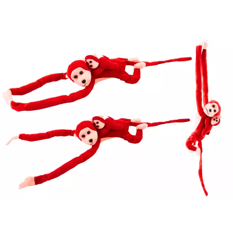 LEAN TOYS Mascotte pluchen aap met baby, rood 90 cm