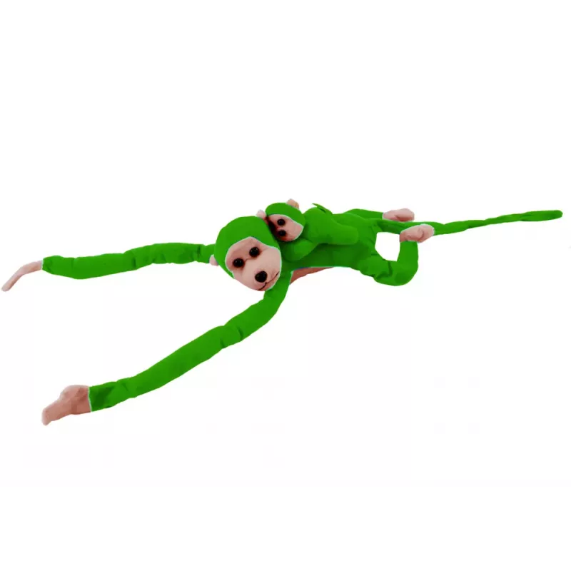 LEAN TOYS Mascotte pluchen aap met baby, groen 90 cm