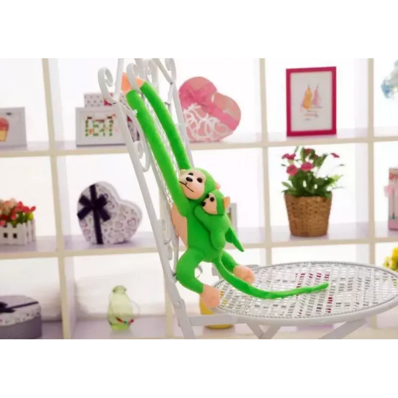 LEAN TOYS Mascotte pluchen aap met baby, groen 90 cm