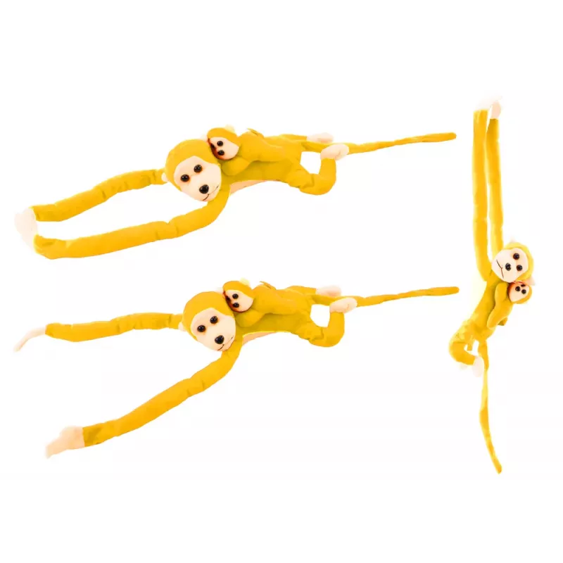 LEAN TOYS Mascotte pluchen aap met baby, geel 90 cm