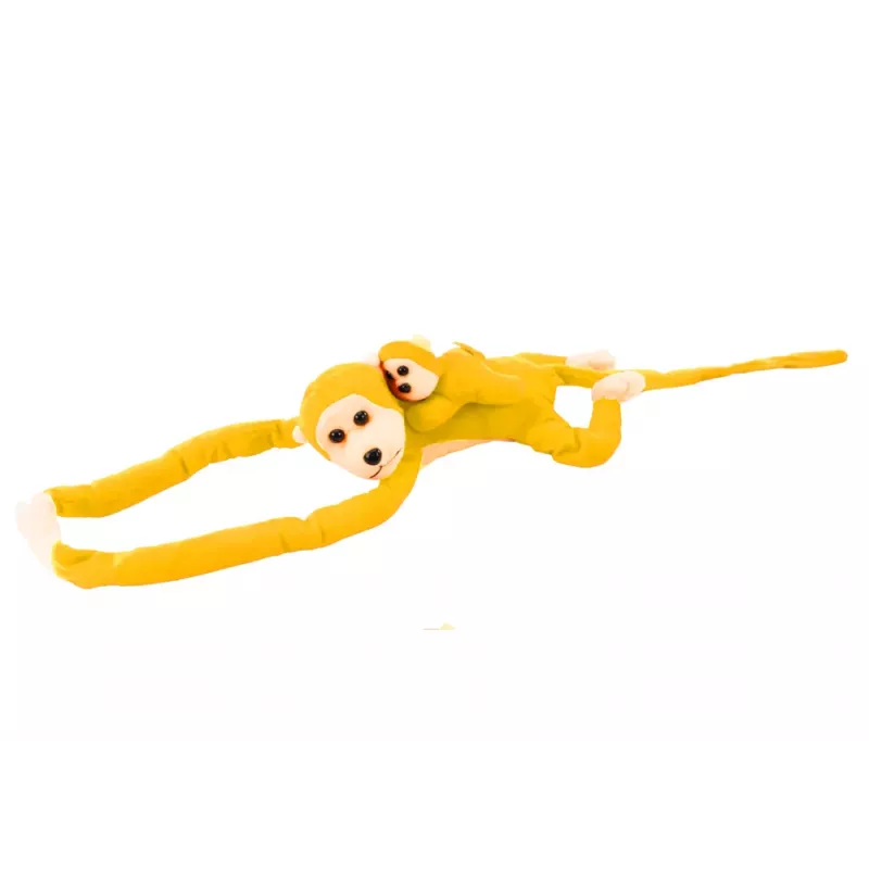 LEAN TOYS Mascotte pluchen aap met baby, geel 90 cm
