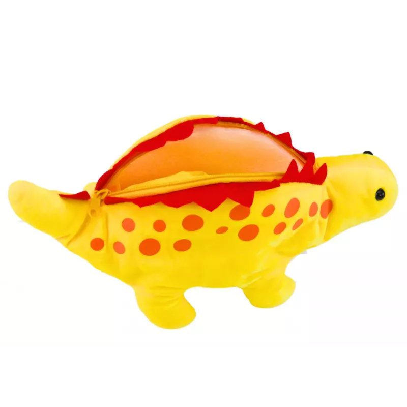LEAN TOYS Pluchen dinosaurus etui opbergbox hanger geel