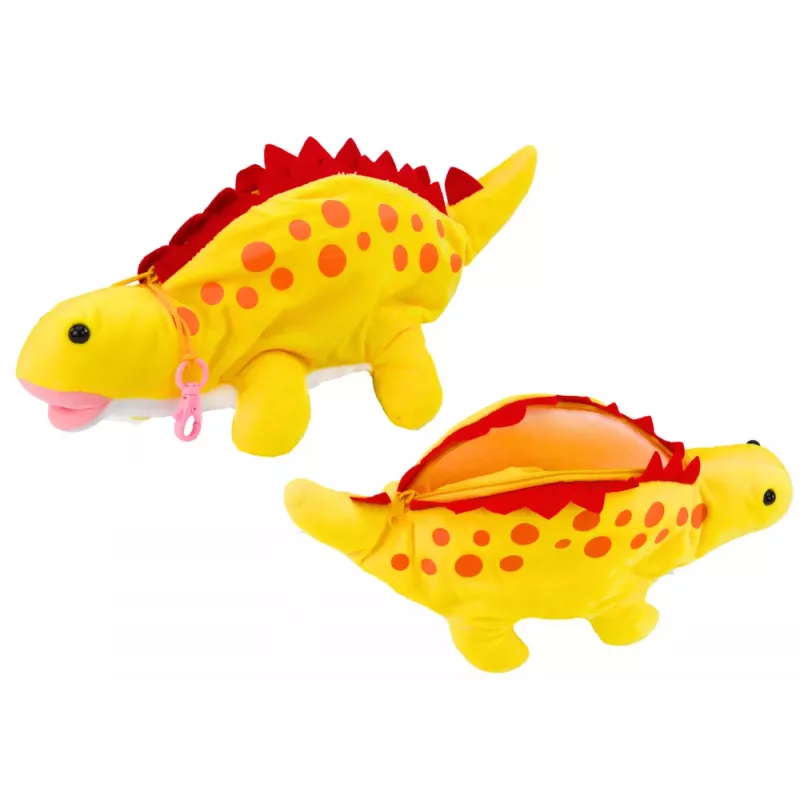 LEAN TOYS Pluchen dinosaurus etui opbergbox hanger geel