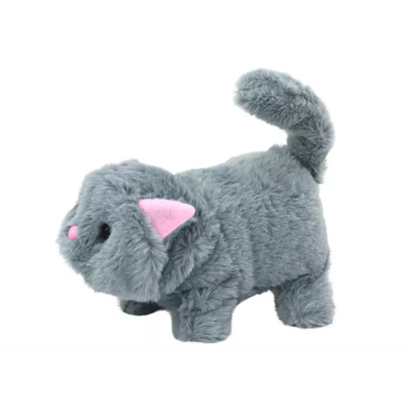 LEAN TOYS Pluchen interactief dier katje loopt en miauwt grijs