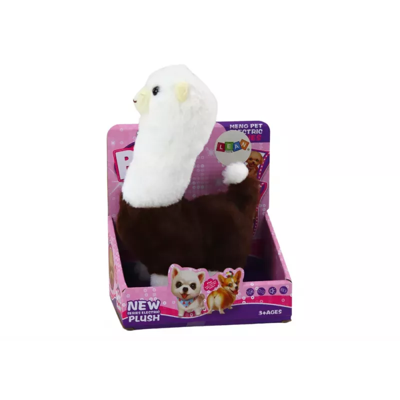 LEAN TOYS Interactief loop-huisdier lama alpaca bruin 23cm