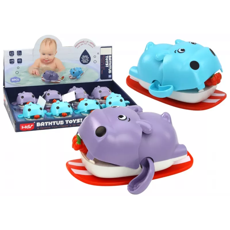 LEAN TOYS Opwindbaar Badspeelgoed Drijvend Nijlpaard op een Plank
