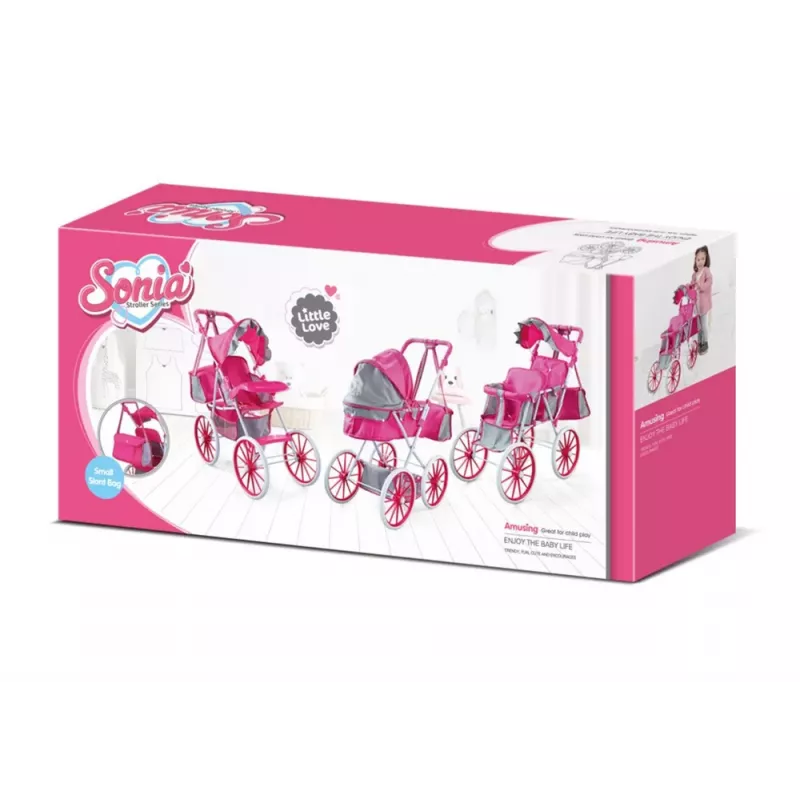LEAN TOYS Poppenwagen Metaal Tas Grote Wielen Roze