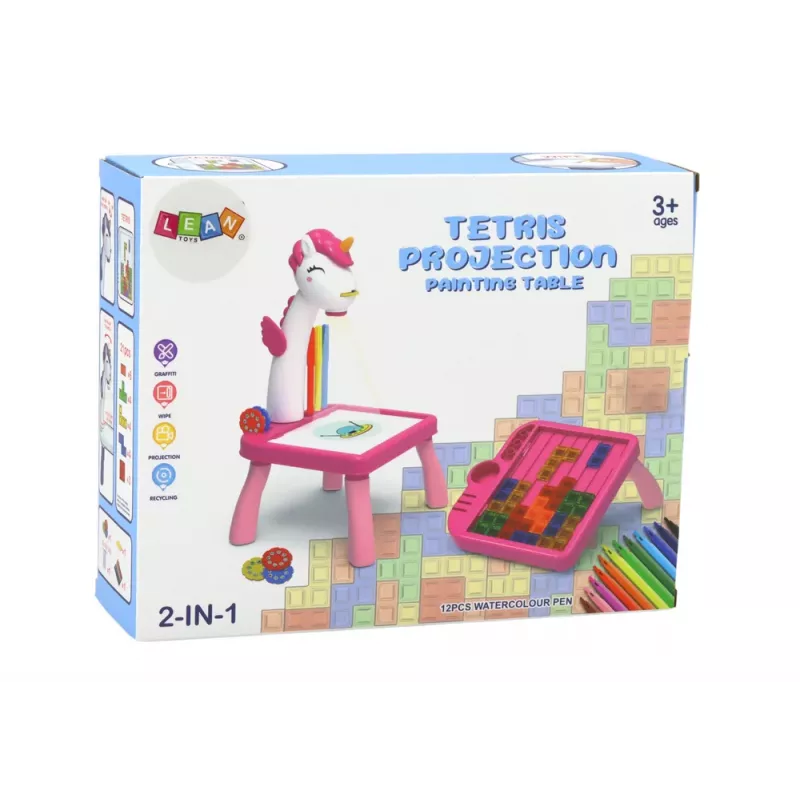LEAN TOYS Mini-projector Tetris Tafel 2in1 blauw eenhoorn