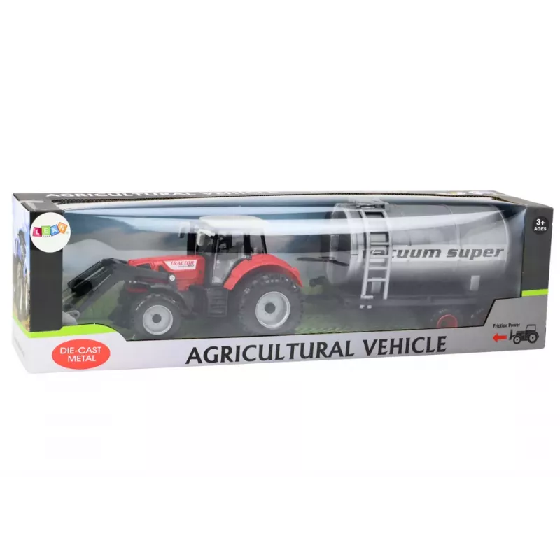LEAN TOYS landbouwtrekker graafmachine met tankwagen aandrijving rood